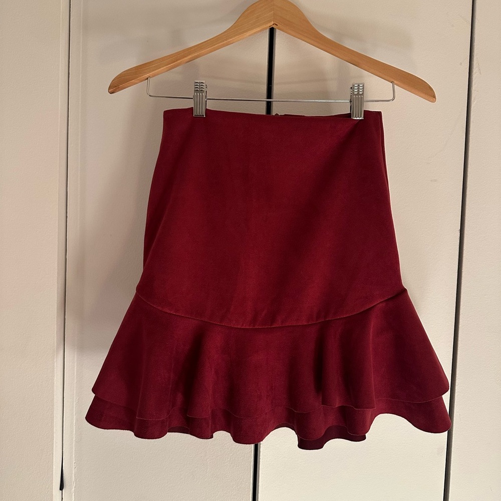 Aqua Burgundy Mini Skirt with Ruffle Hem